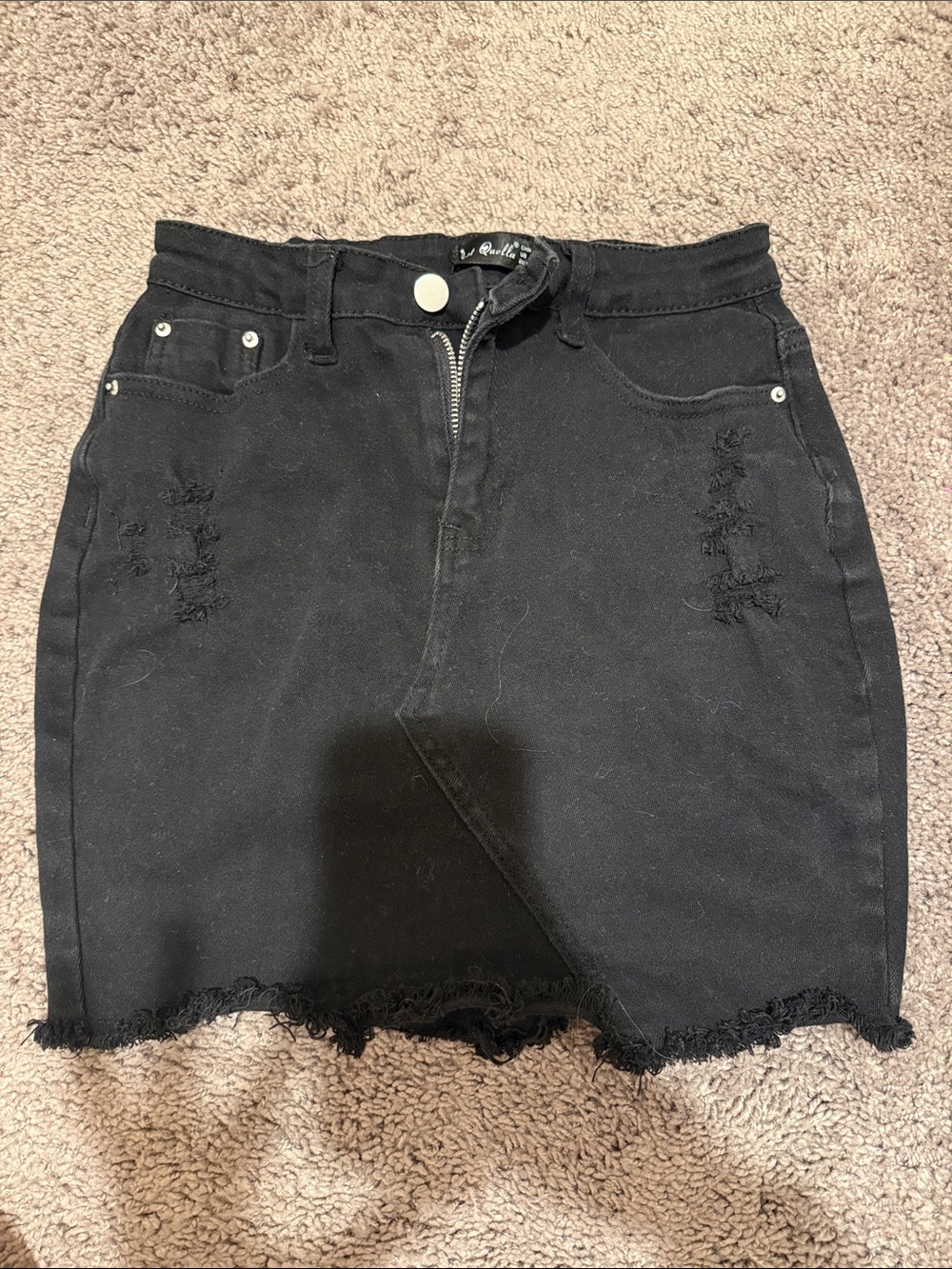 Amazon Black Distressed Denim Mini Skirt